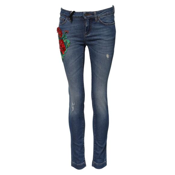 Dolce & Gabbana Blue Cotton Low Waist Skinny Denim Women's Jeans (Pre-Owned)
